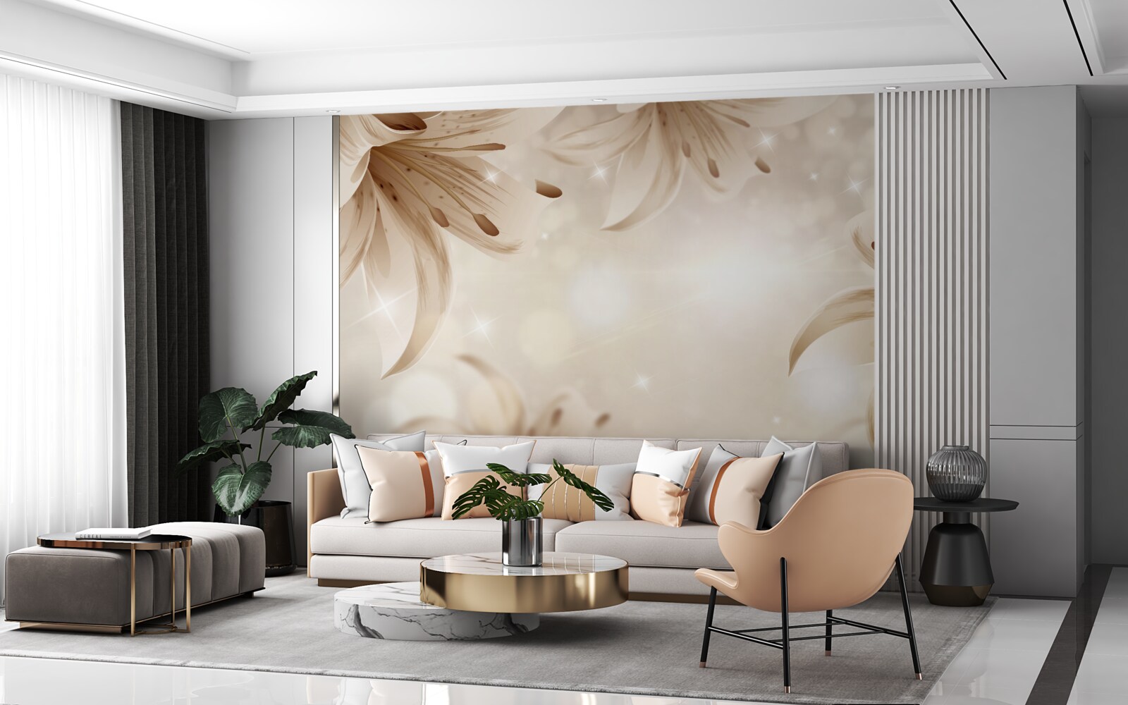 Fotobehang zacht boeket van heldere lelies