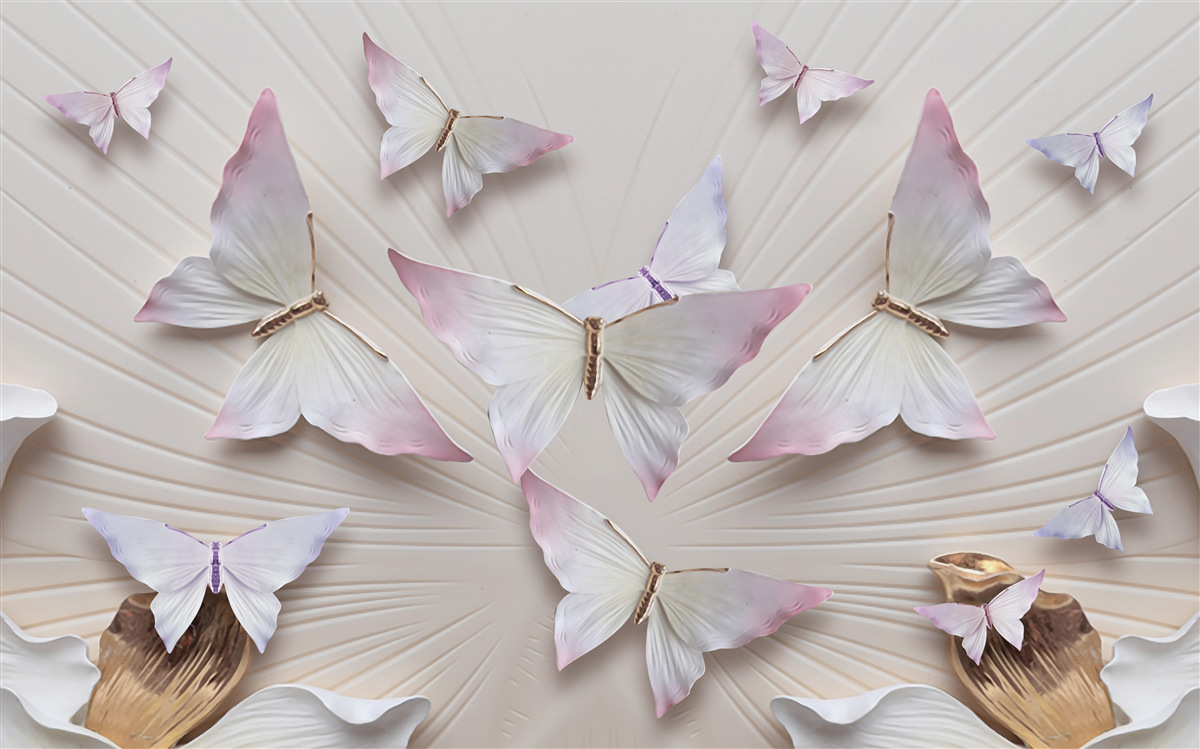 Fotobehang een zwerm vlinders die naar de hemel zweeft