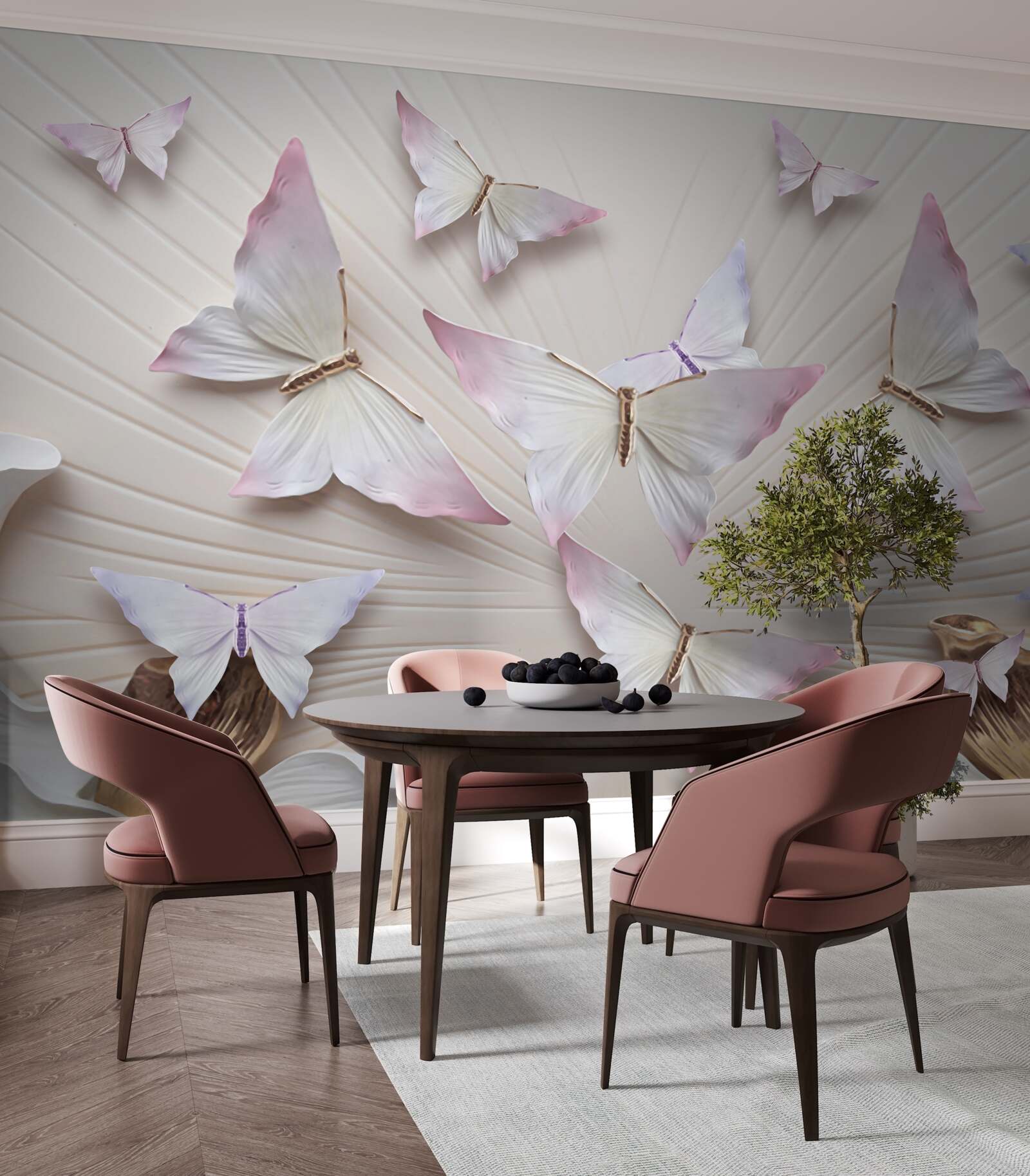 Fotobehang een zwerm vlinders die naar de hemel zweeft