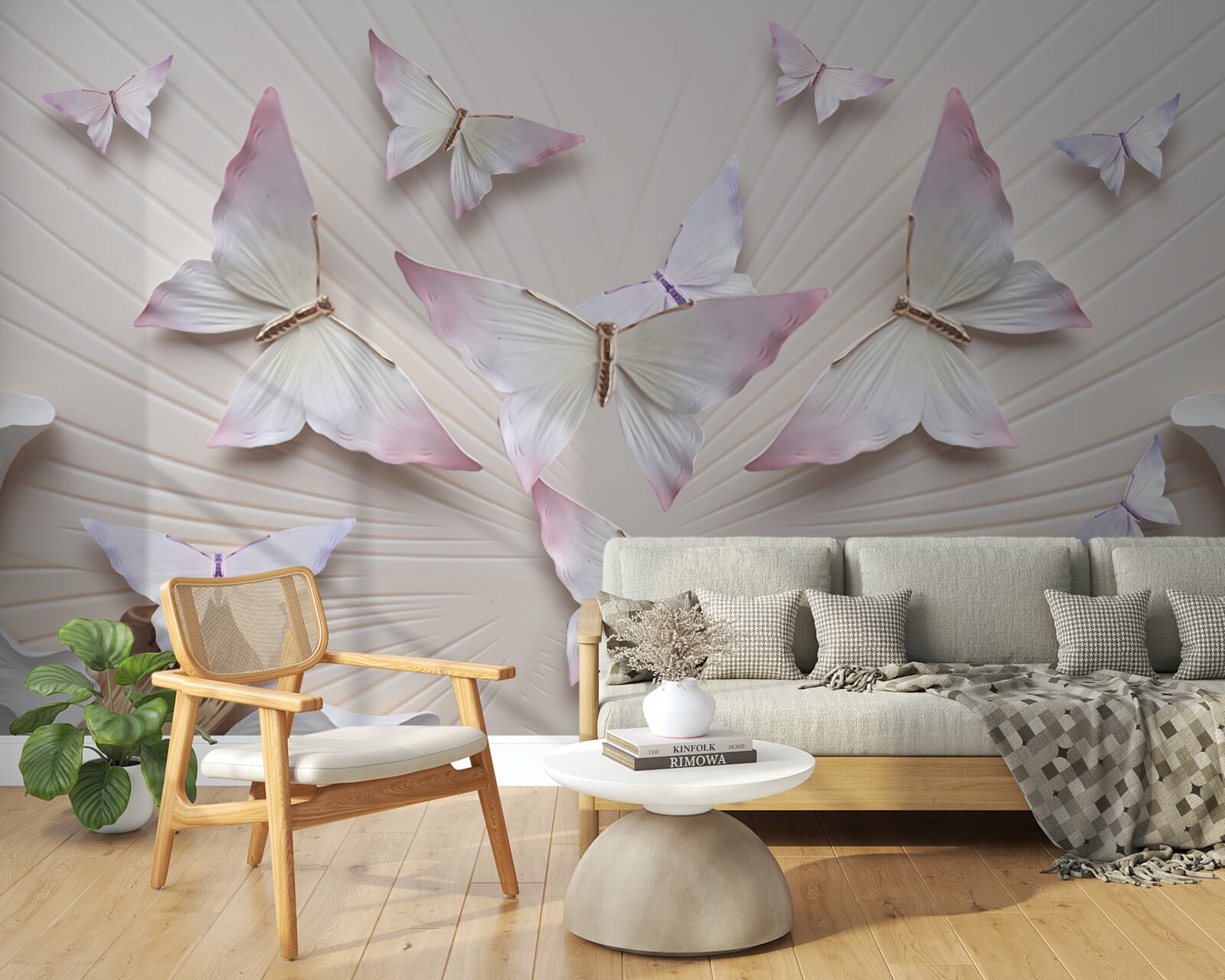 Fotobehang een zwerm vlinders die naar de hemel zweeft