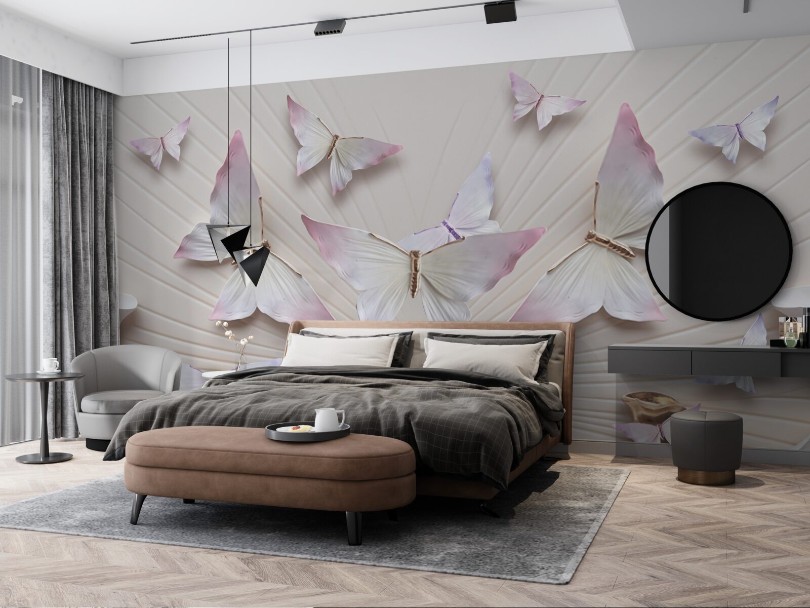 Fotobehang een zwerm vlinders die naar de hemel zweeft