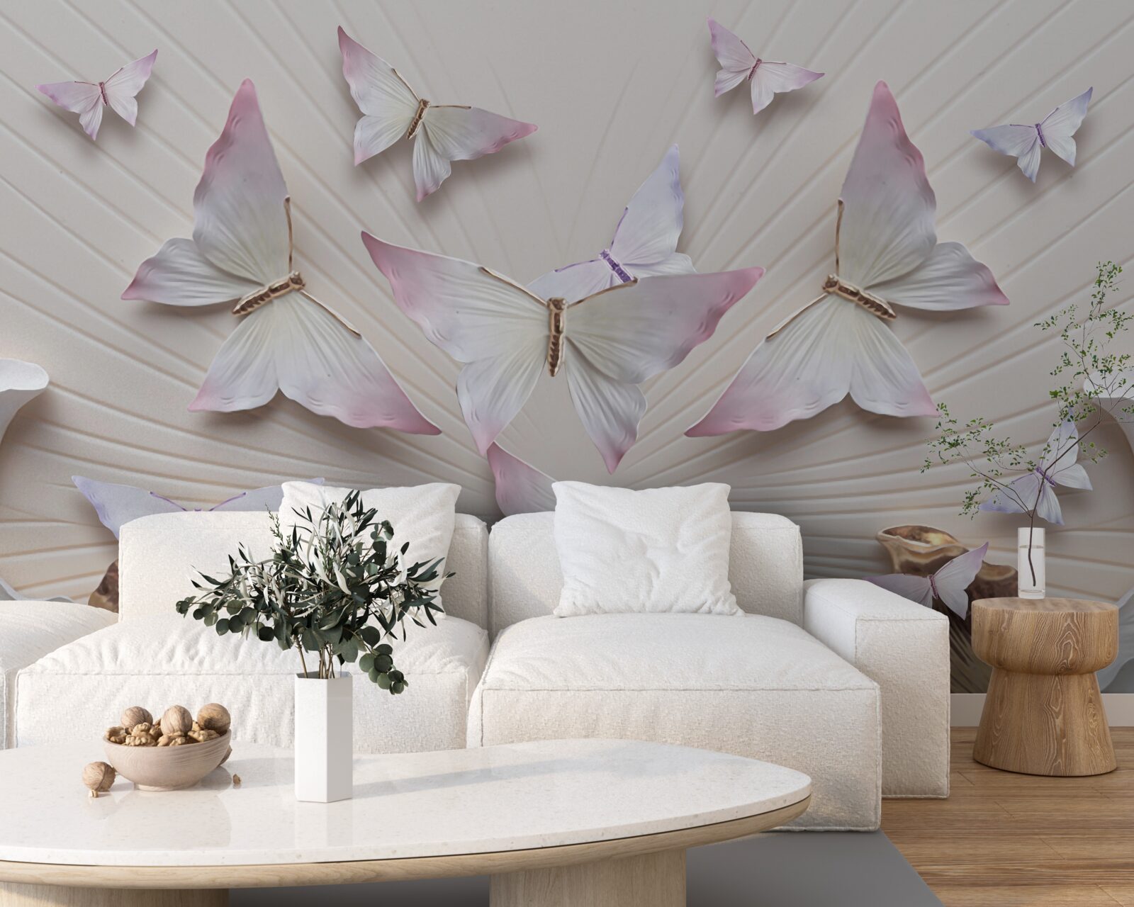 Fotobehang een zwerm vlinders die naar de hemel zweeft