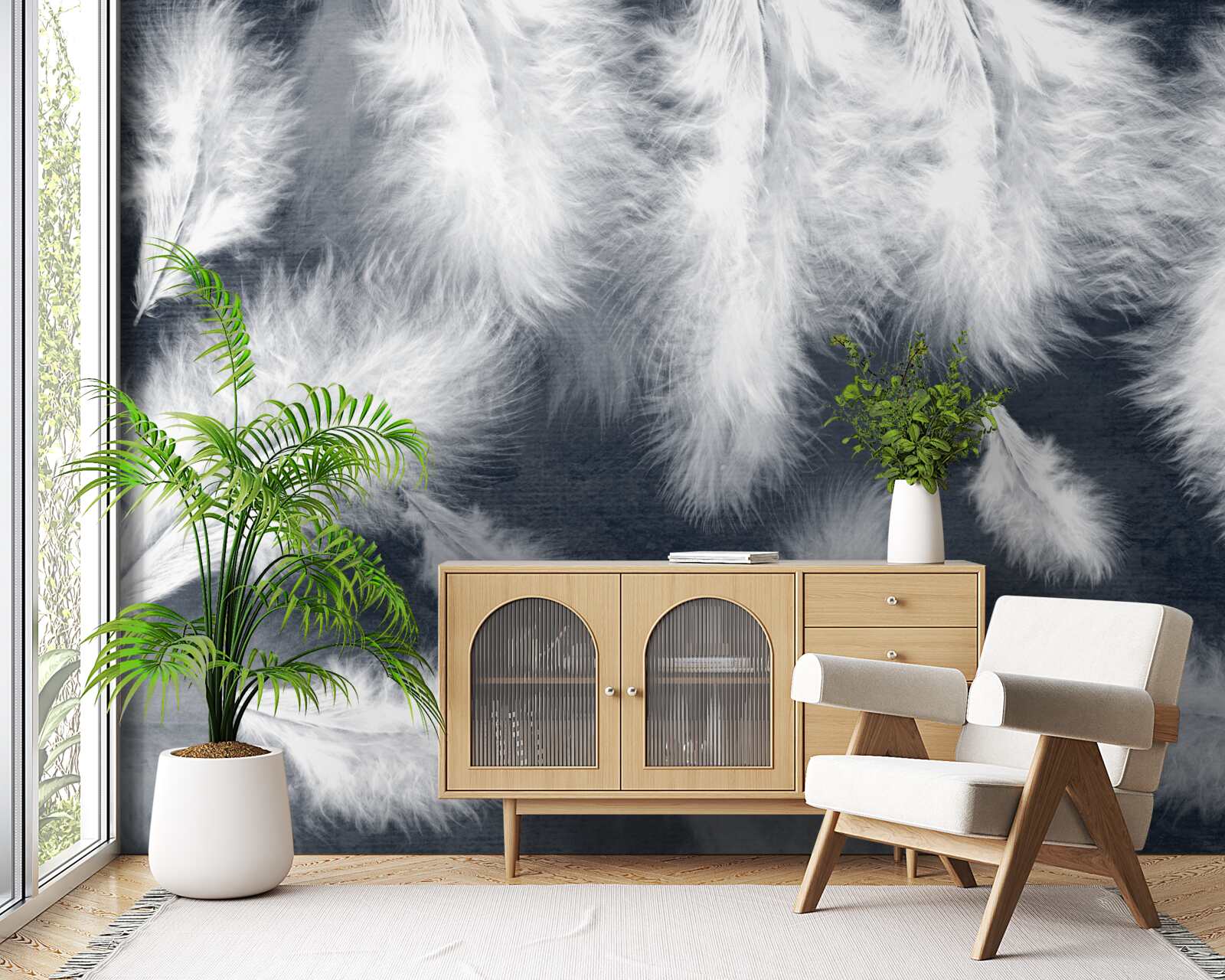 Fotobehang dichte zwevende veren