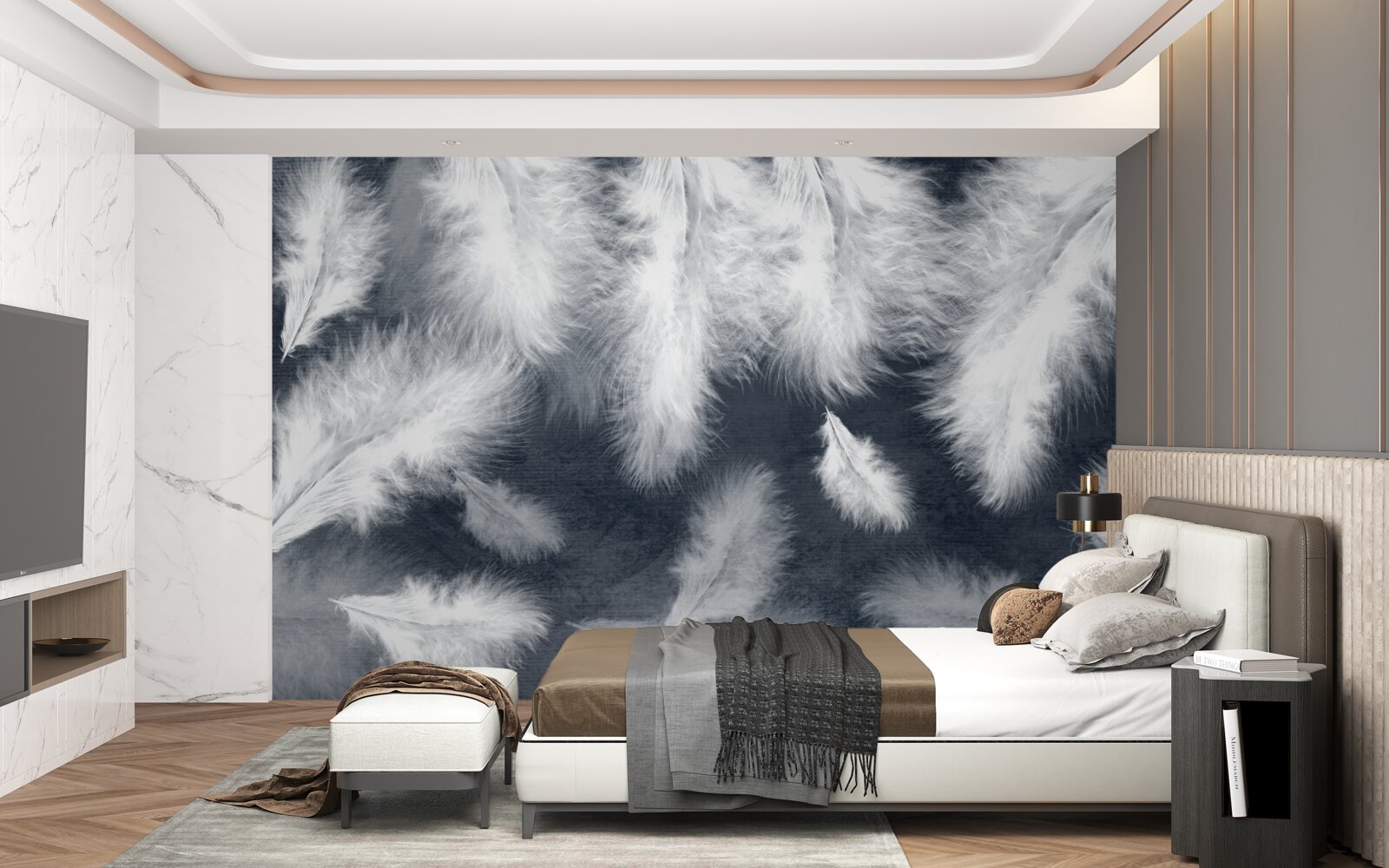 Fotobehang dichte zwevende veren