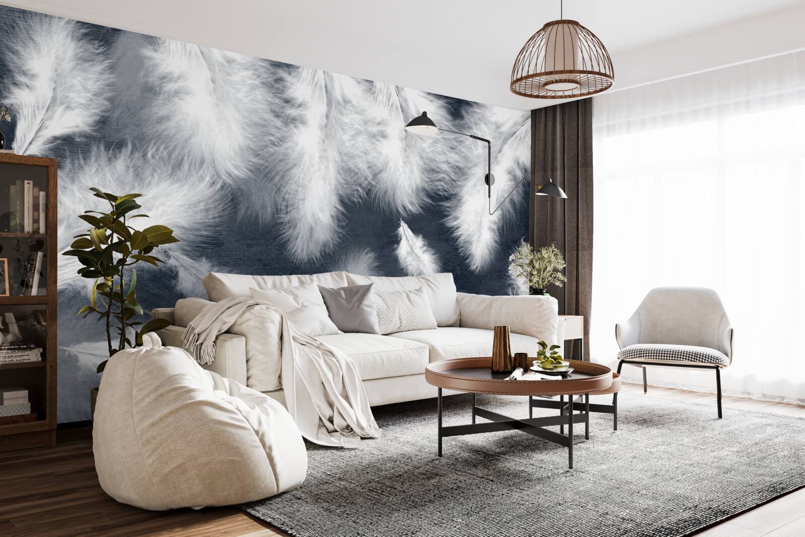 Fotobehang dichte zwevende veren