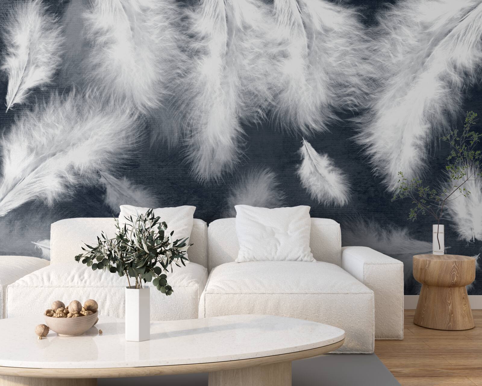 Fotobehang dichte zwevende veren