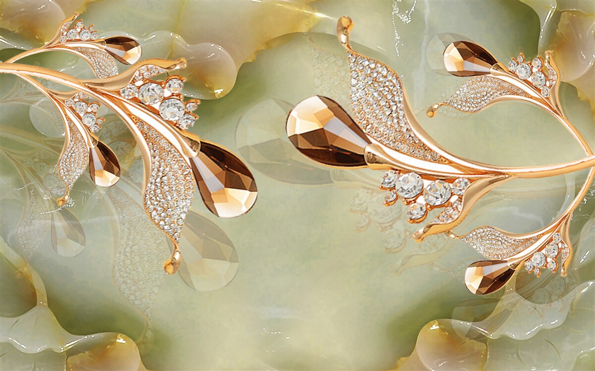 Fotobehang versierde gouden takken