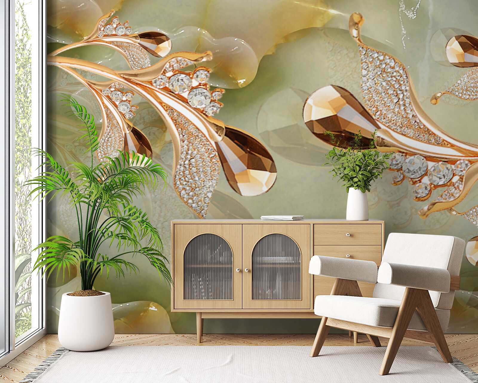 Fotobehang versierde gouden takken