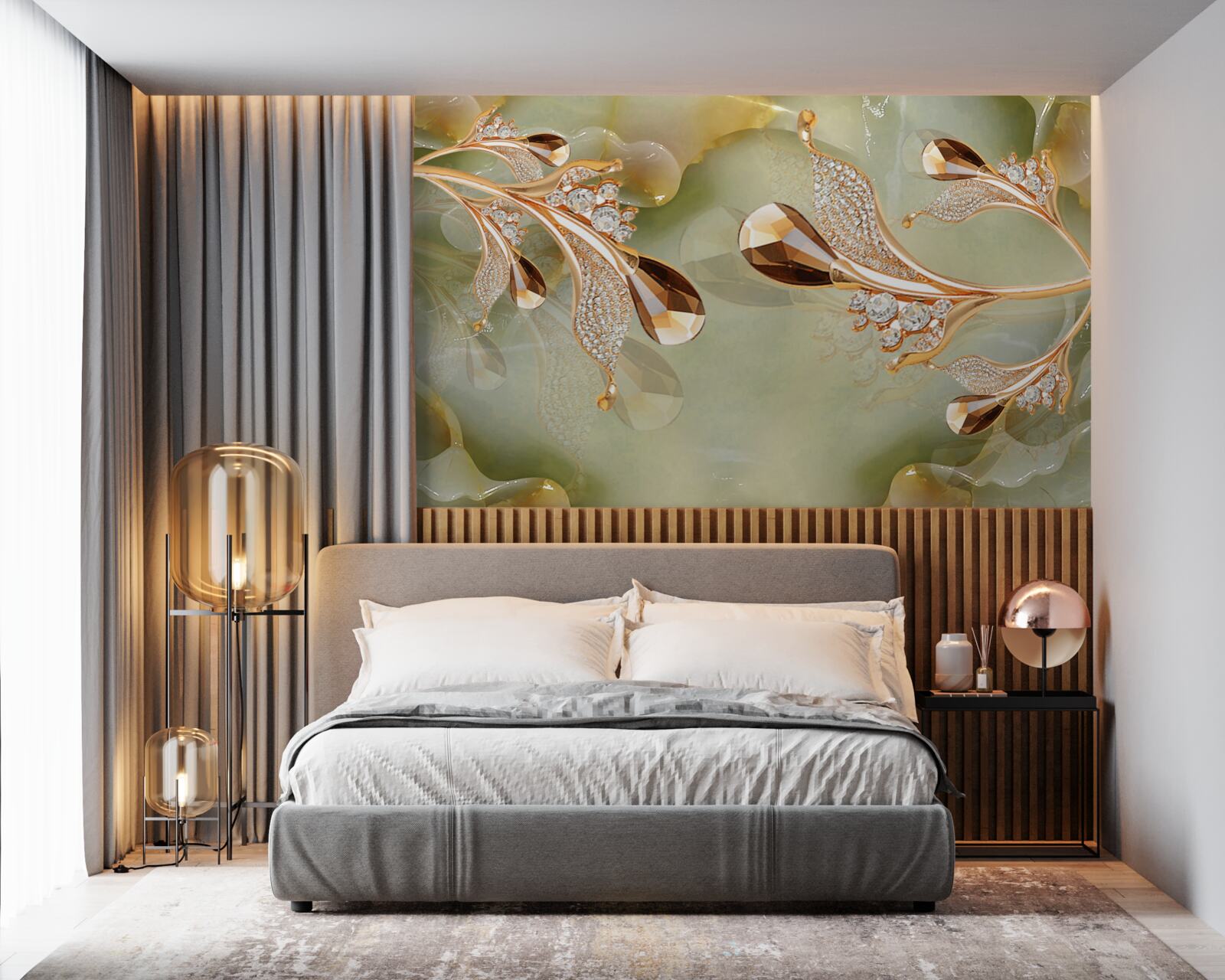 Fotobehang versierde gouden takken