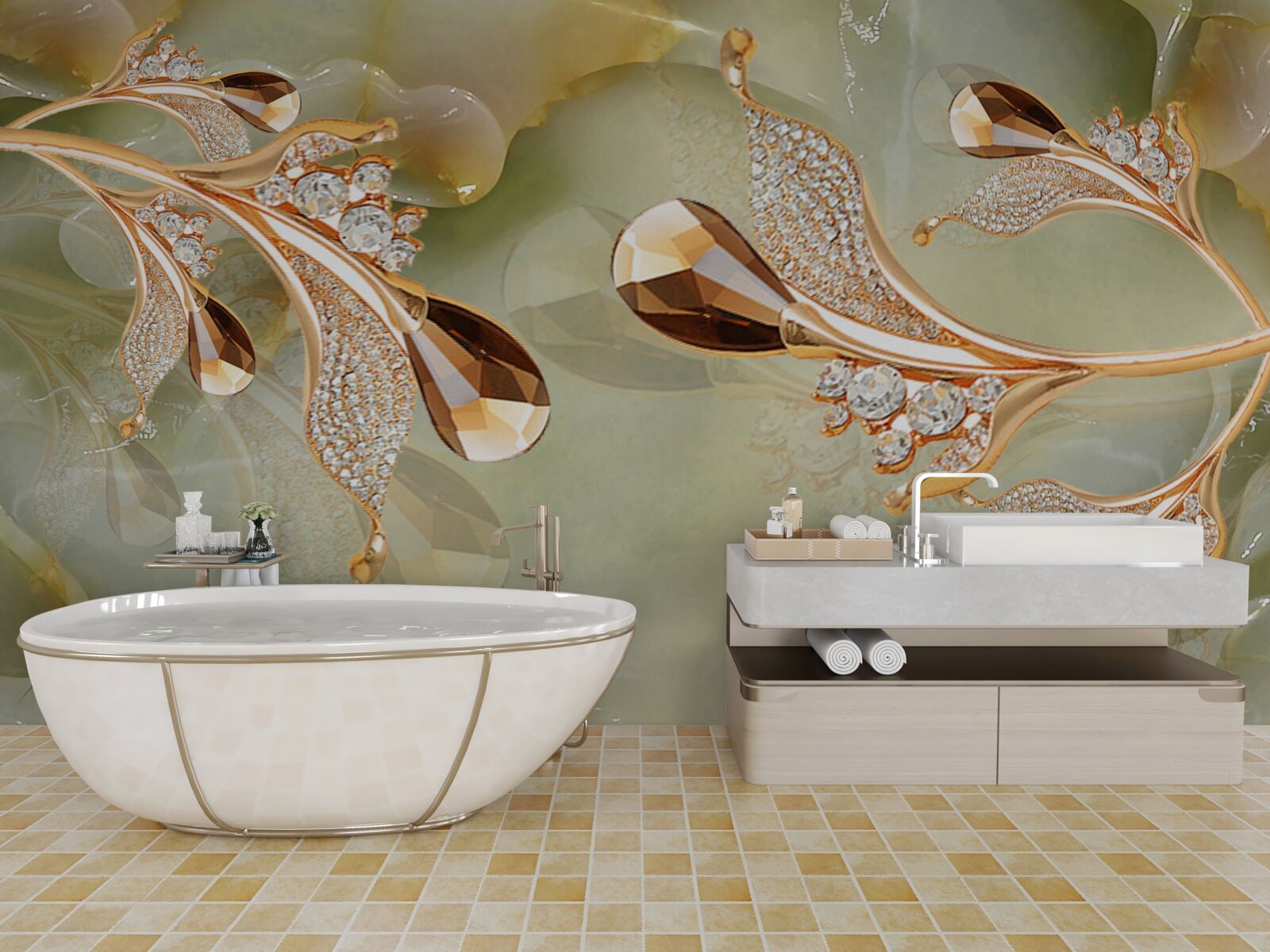 Fotobehang versierde gouden takken