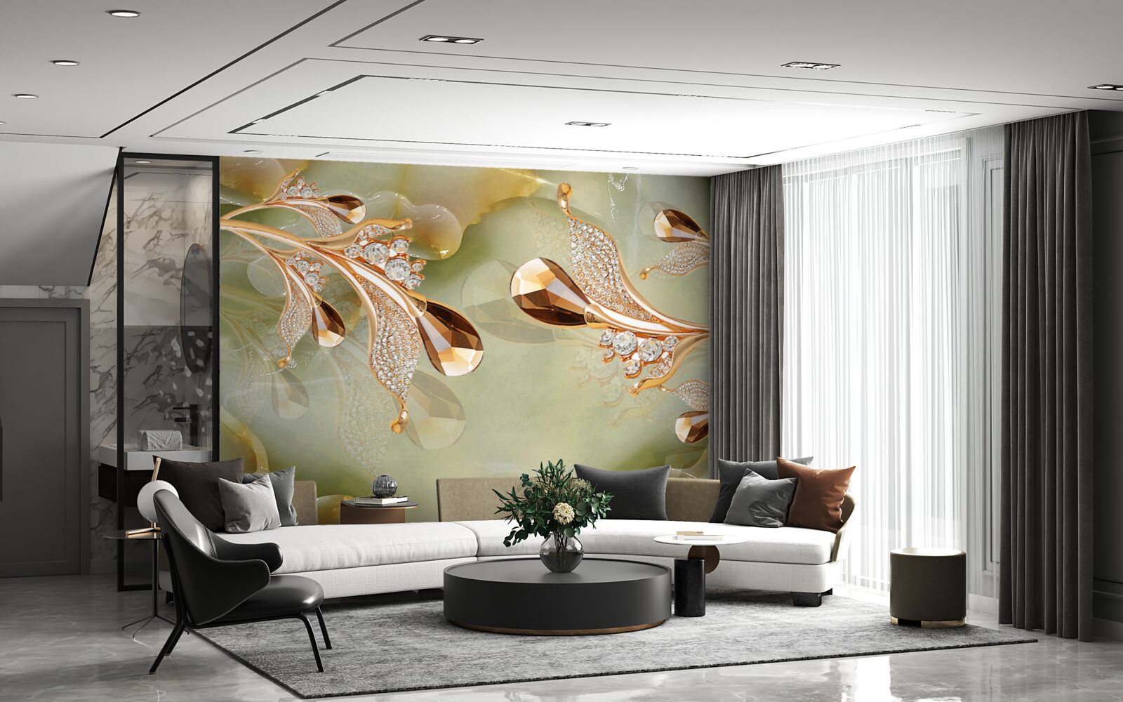 Fotobehang versierde gouden takken