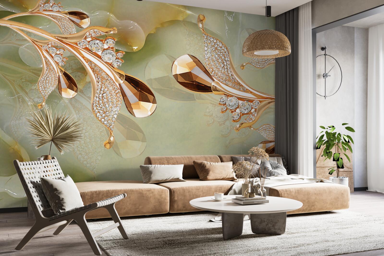 Fotobehang versierde gouden takken