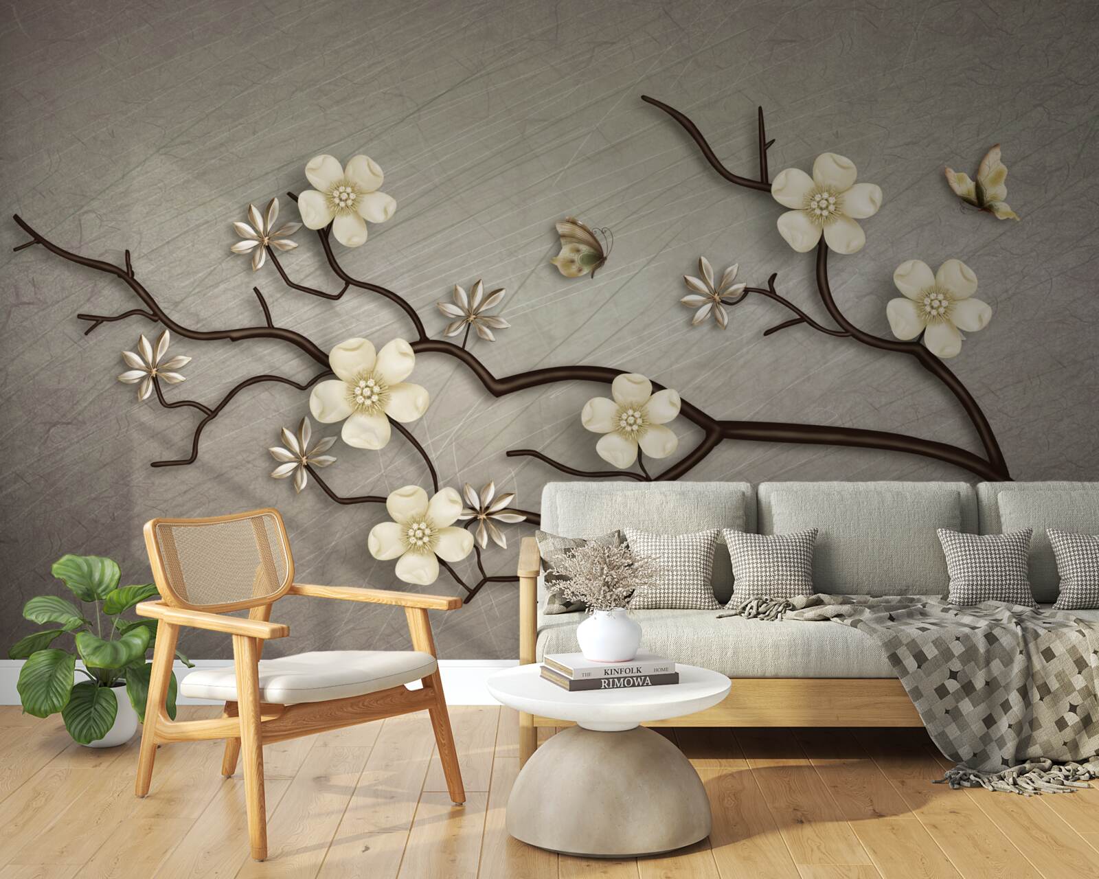 Fotobehang magnolia tak bloeiend met witte bloemen