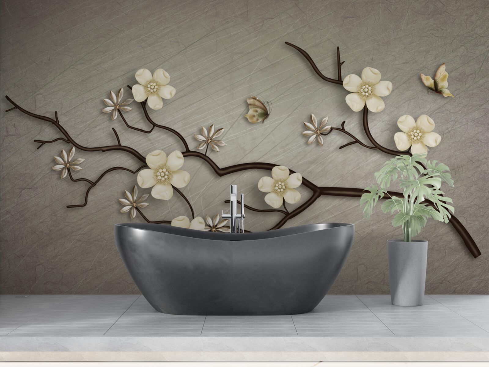 Fotobehang magnolia tak bloeiend met witte bloemen