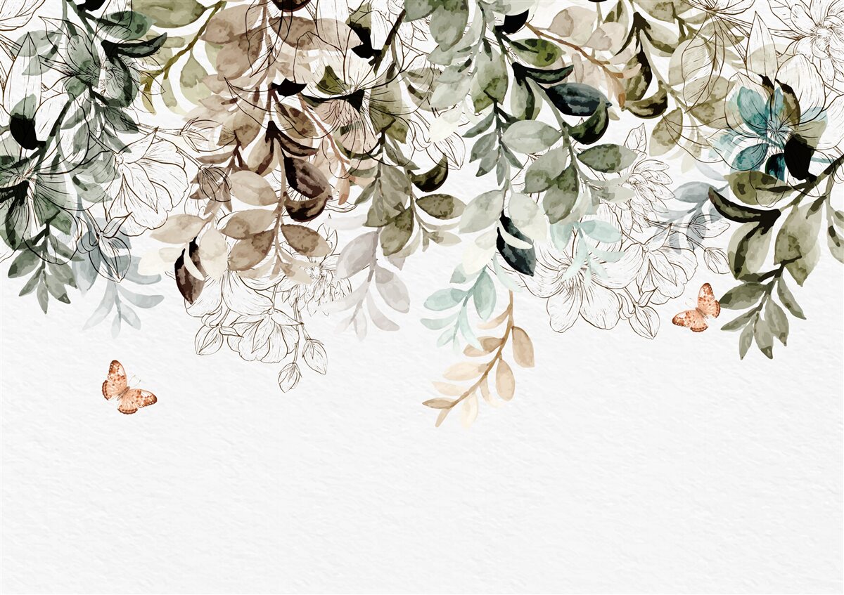 Fotobehang vlinders fladderen rond onder het dichte bladerdek