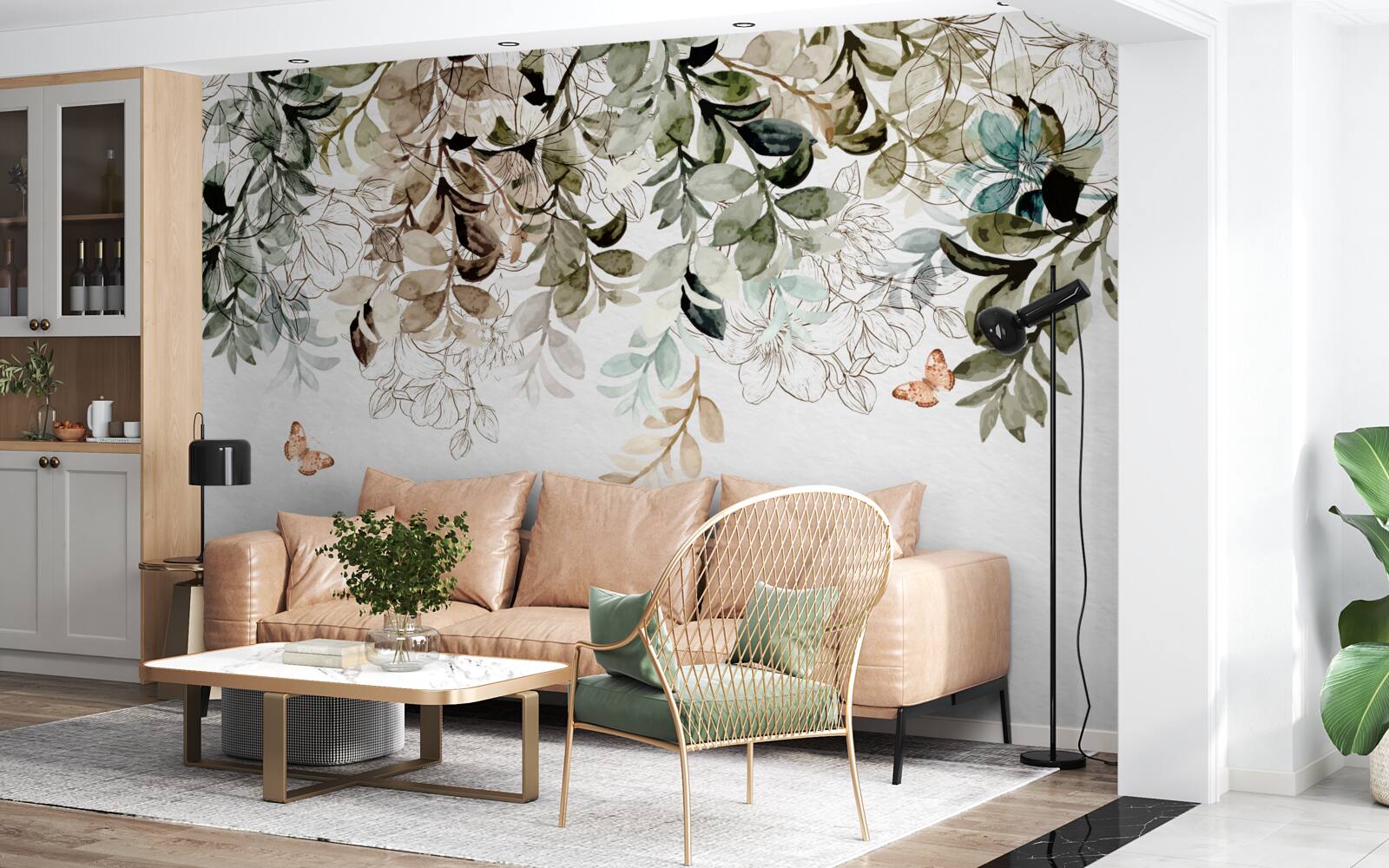 Fotobehang vlinders fladderen rond onder het dichte bladerdek