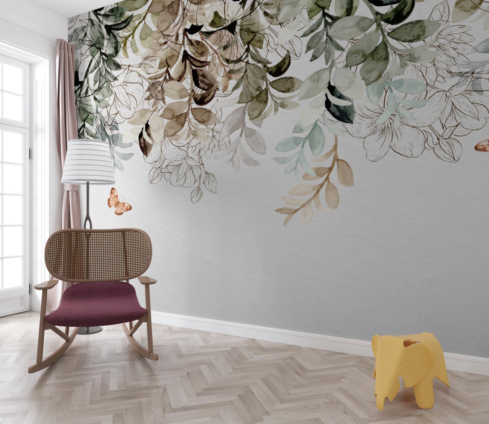 Fotobehang vlinders fladderen rond onder het dichte bladerdek