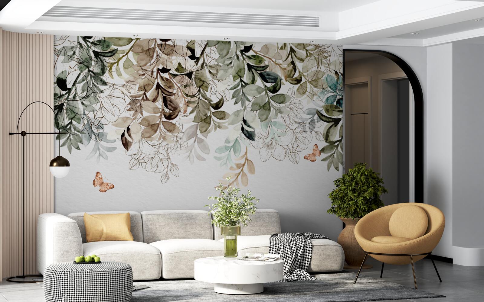 Fotobehang vlinders fladderen rond onder het dichte bladerdek