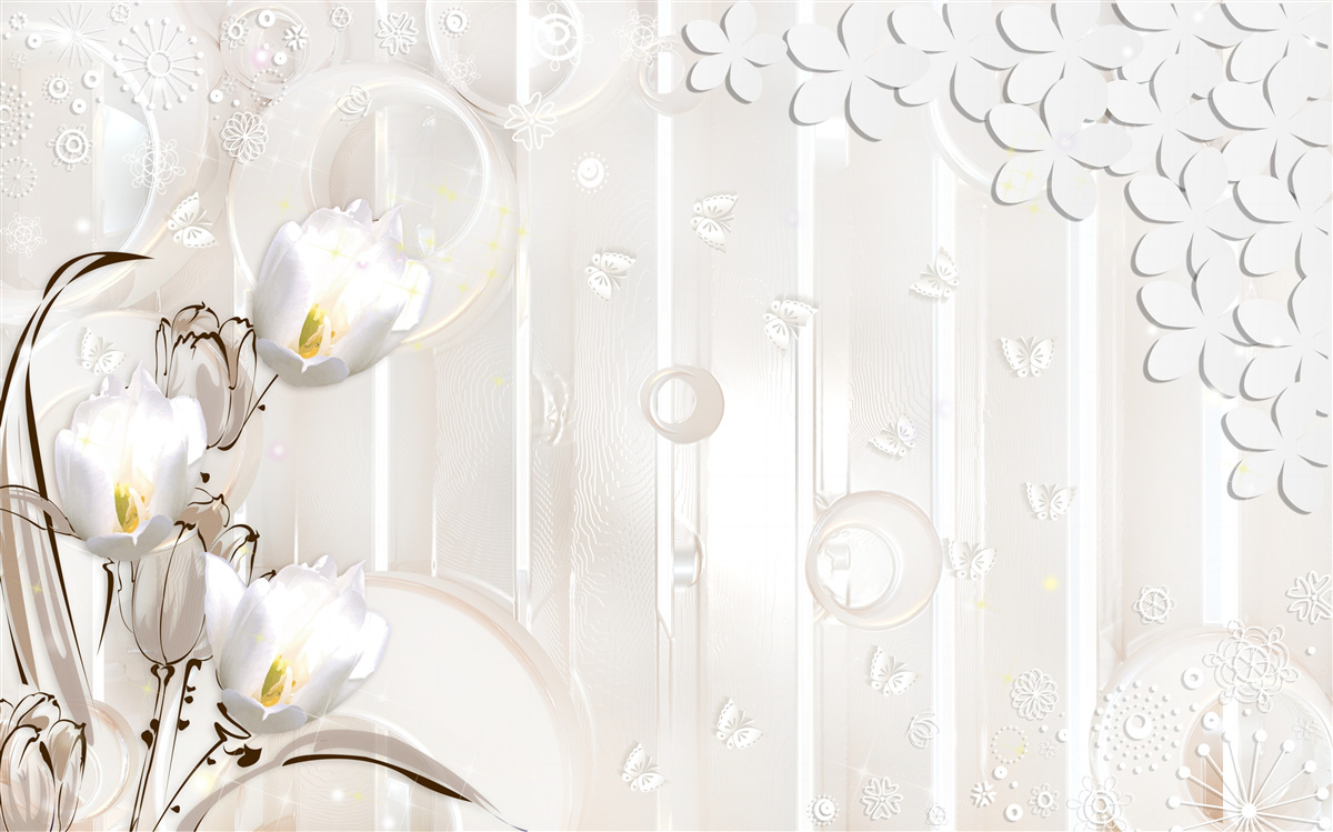 Fotobehang prachtige sneeuwwitte tulpen en vochtdruppels