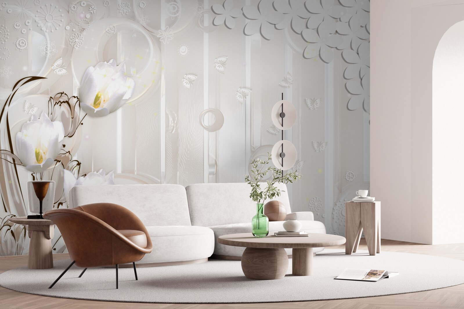 Fotobehang prachtige sneeuwwitte tulpen en vochtdruppels