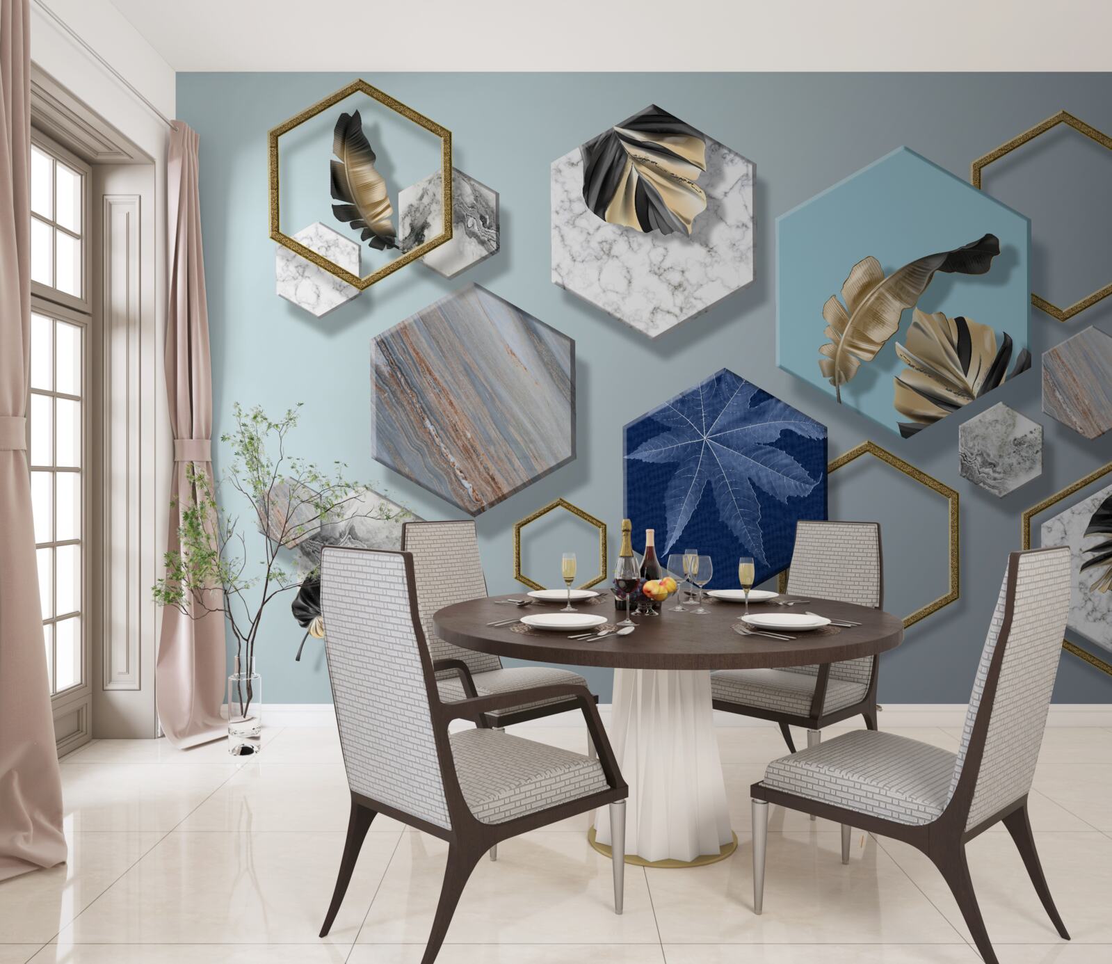 Fotobehang zeshoeken met verschillende inhoud