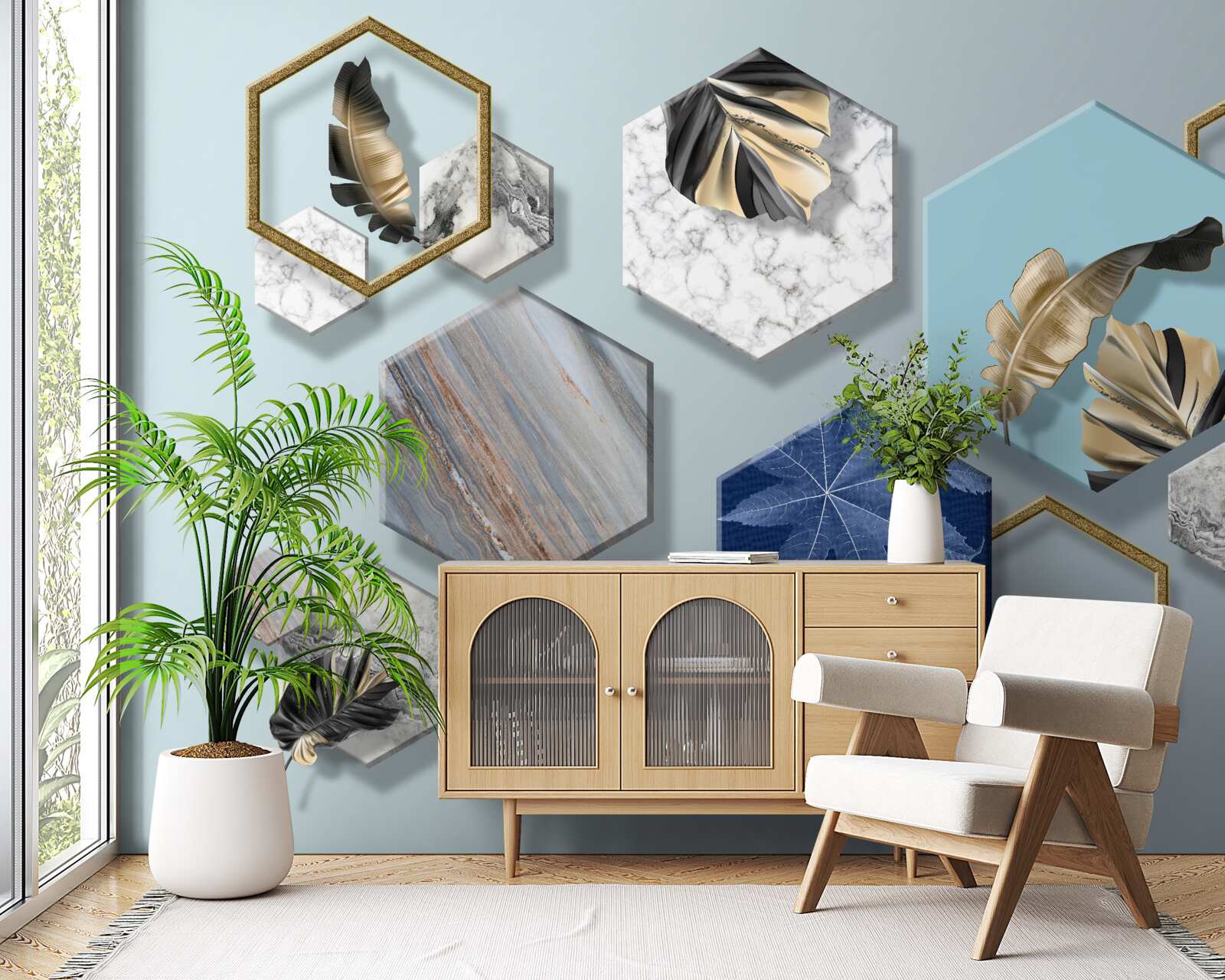 Fotobehang zeshoeken met verschillende inhoud