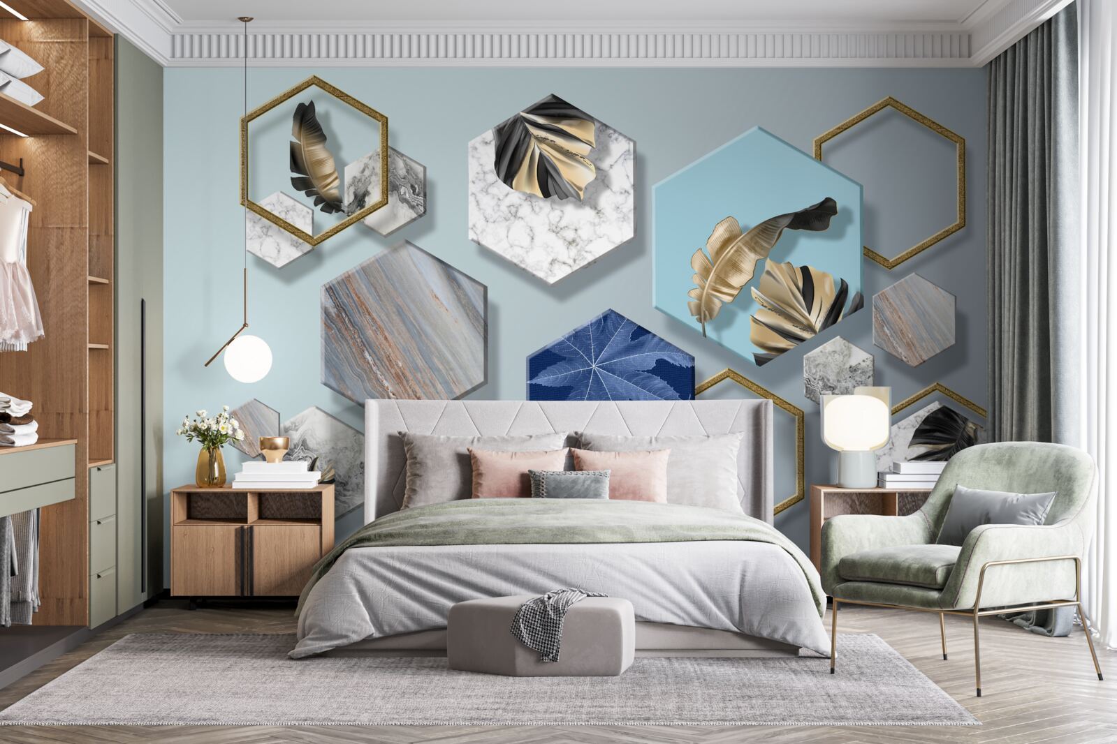 Fotobehang zeshoeken met verschillende inhoud