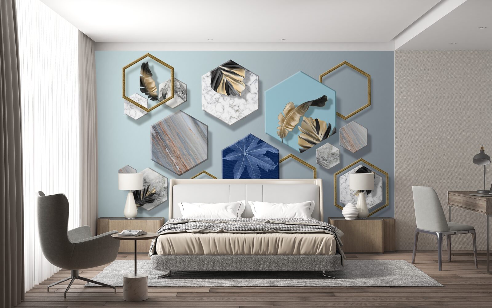 Fotobehang zeshoeken met verschillende inhoud