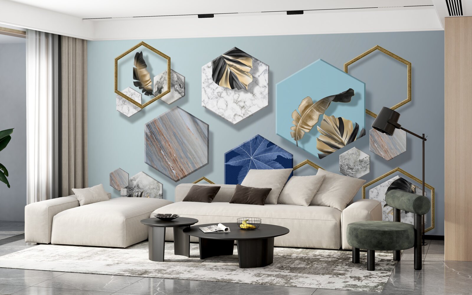 Fotobehang zeshoeken met verschillende inhoud