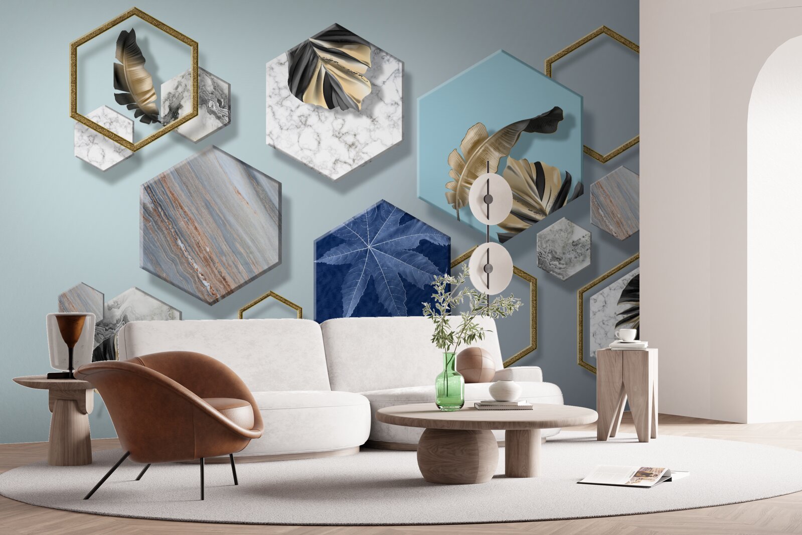 Fotobehang zeshoeken met verschillende inhoud