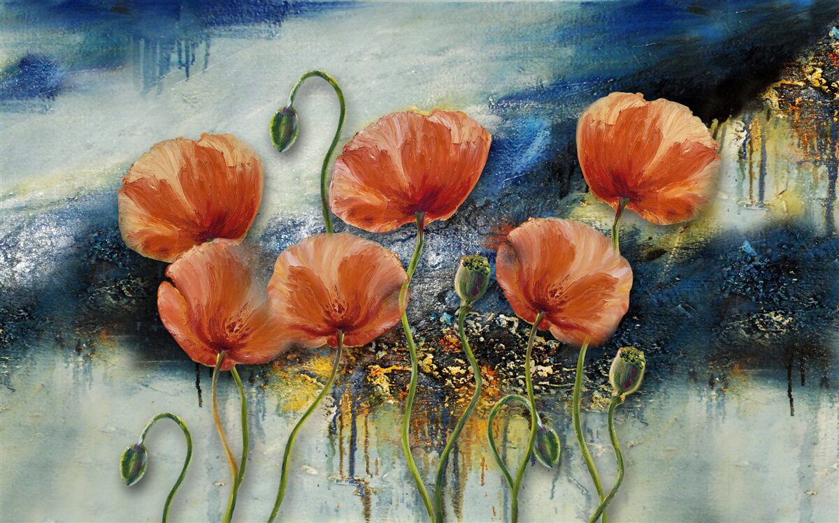 Fotobehang een verzameling sierlijke scharlakenrode zomer klaprozen