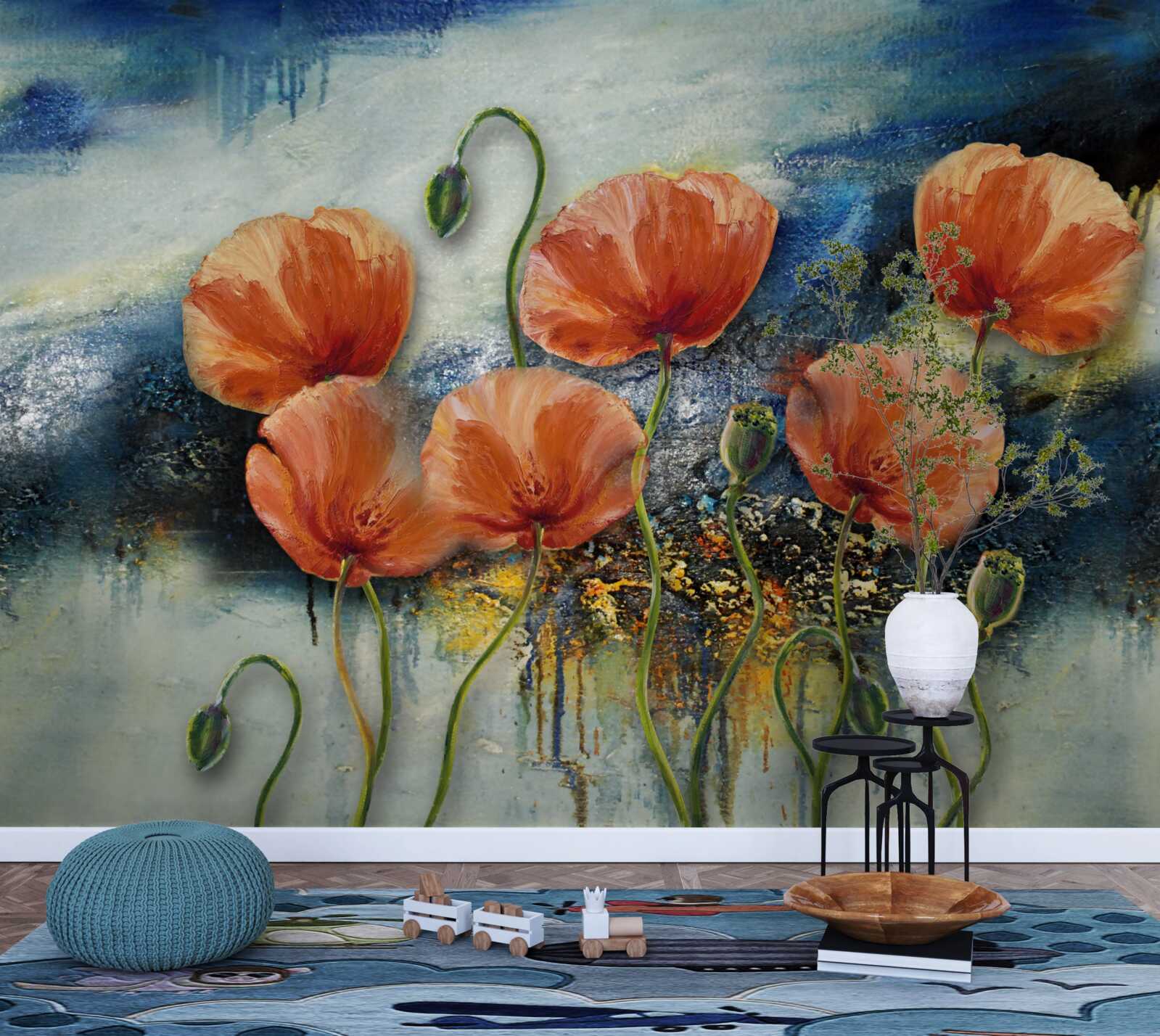 Fotobehang een verzameling sierlijke scharlakenrode zomer klaprozen