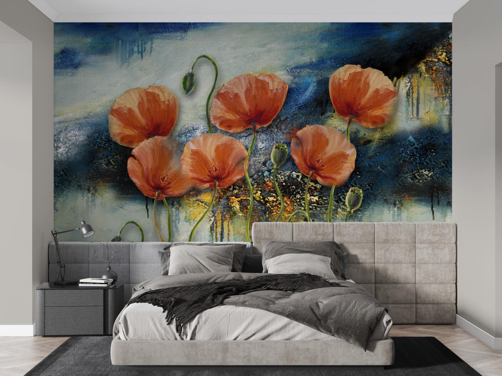 Fotobehang een verzameling sierlijke scharlakenrode zomer klaprozen