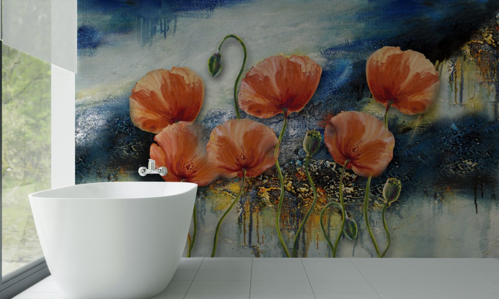 Fotobehang een verzameling sierlijke scharlakenrode zomer klaprozen