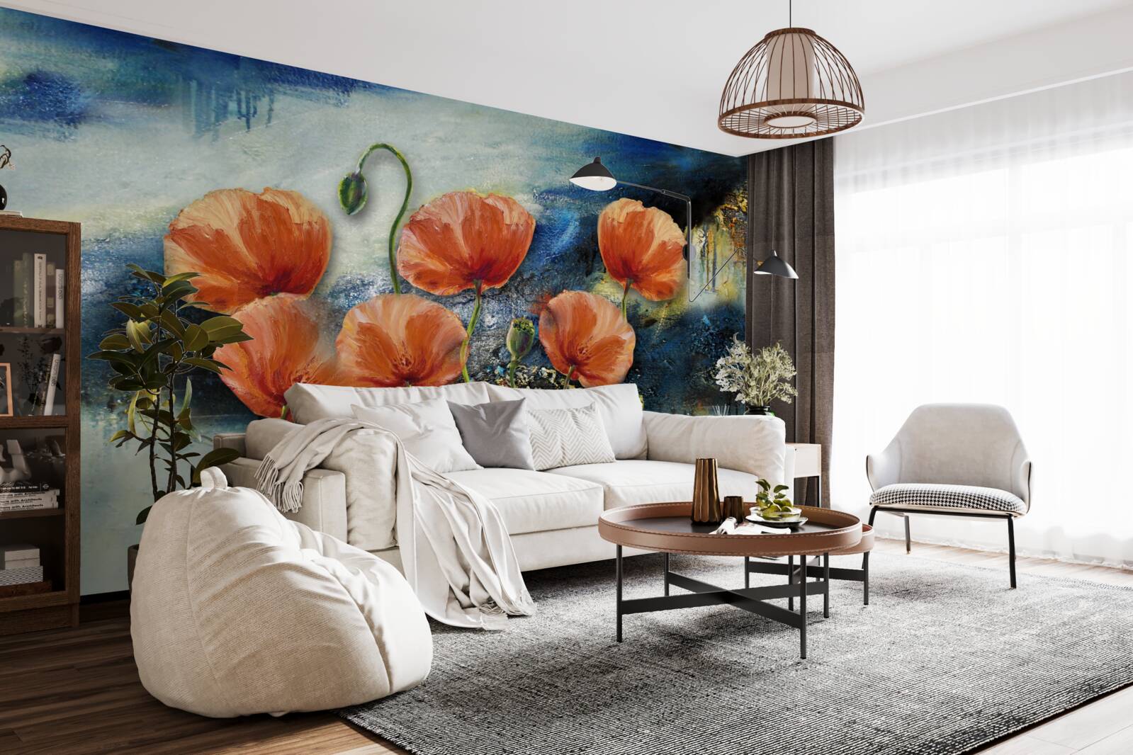 Fotobehang een verzameling sierlijke scharlakenrode zomer klaprozen