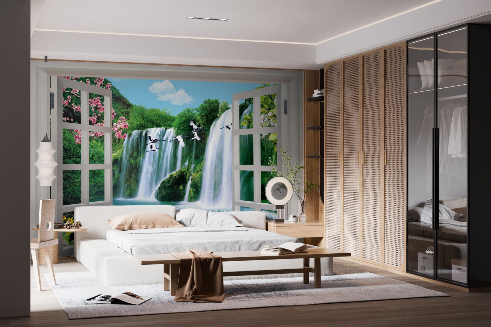 Fotobehang uitzicht vanuit het raam op de luidruchtige watervallen