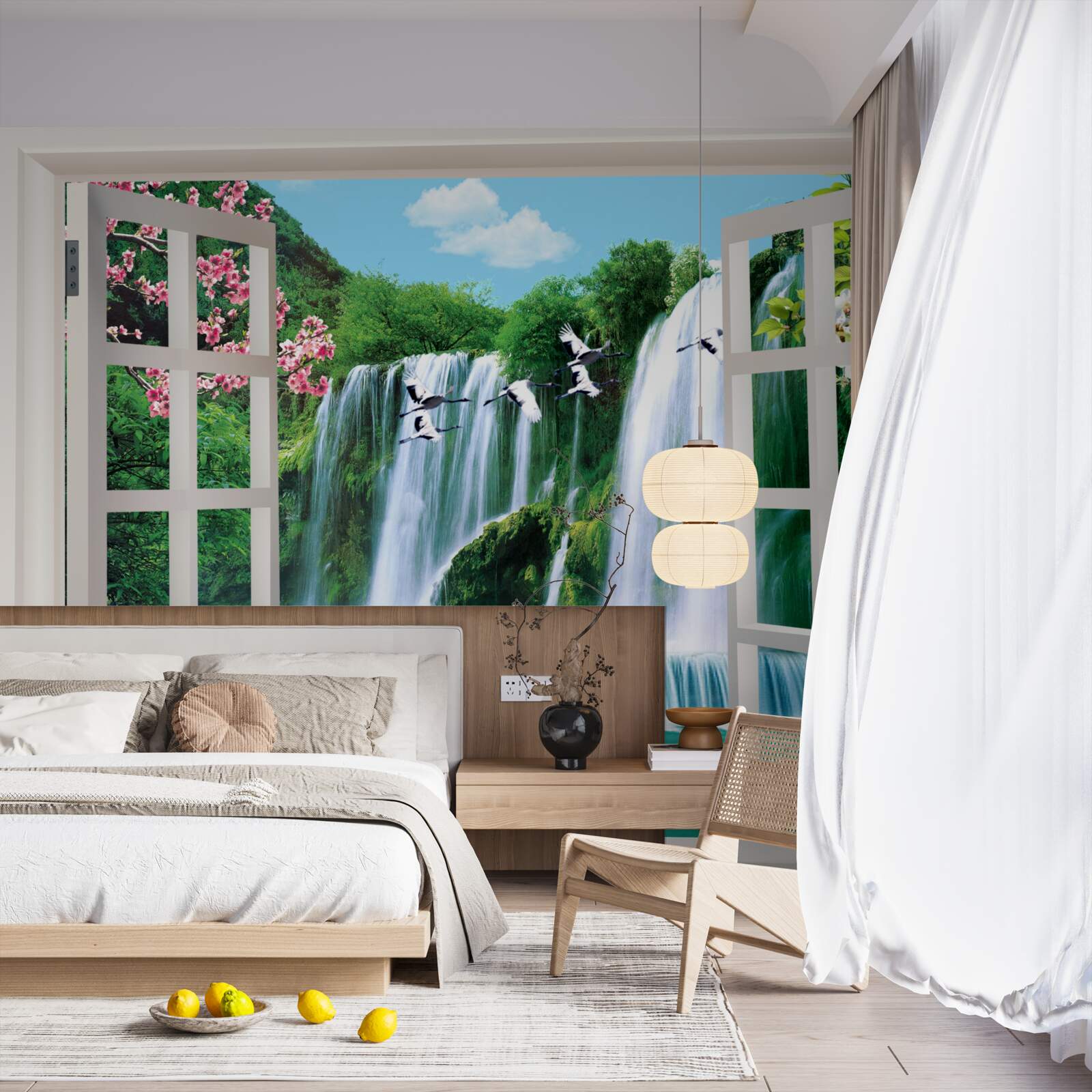 Fotobehang uitzicht vanuit het raam op de luidruchtige watervallen