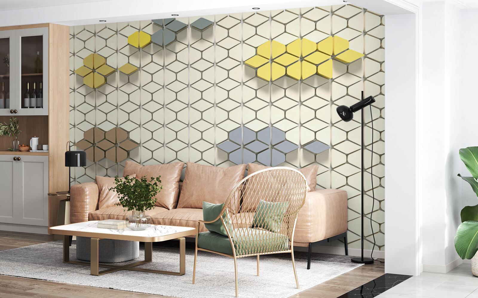 Fotobehang helder geruit met veelkleurige elementen