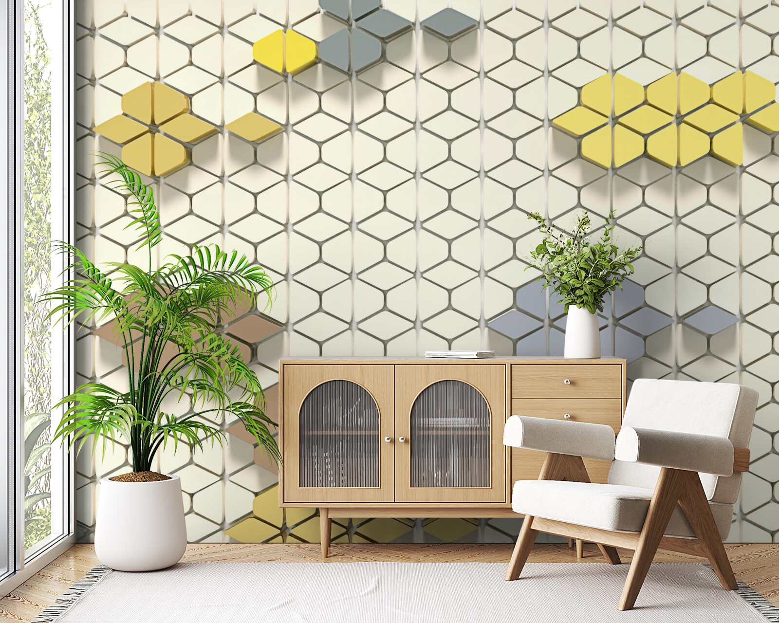 Fotobehang helder geruit met veelkleurige elementen