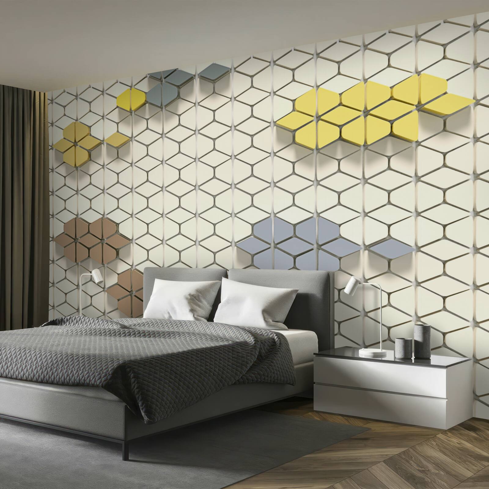 Fotobehang helder geruit met veelkleurige elementen