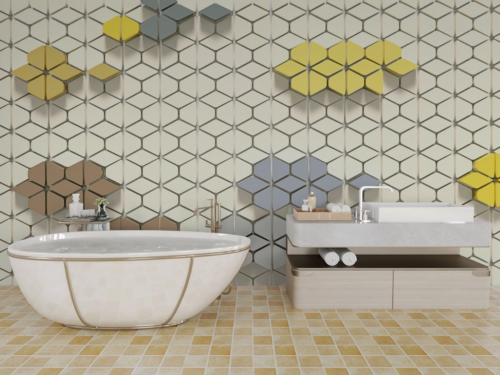 Fotobehang helder geruit met veelkleurige elementen