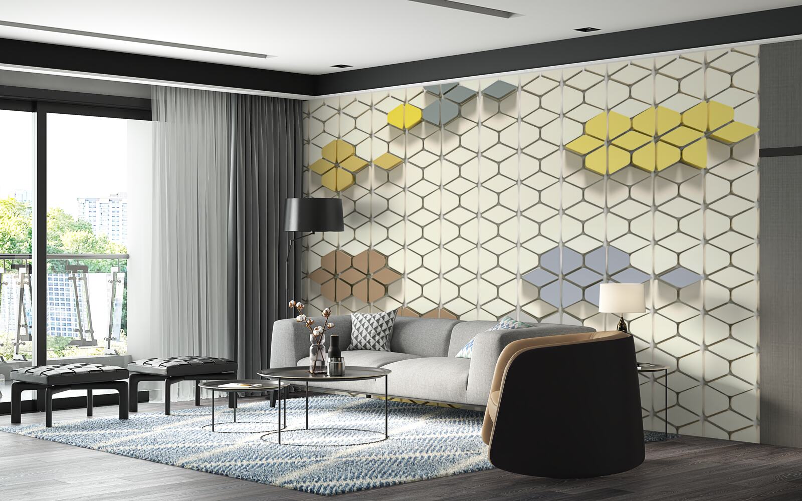 Fotobehang helder geruit met veelkleurige elementen