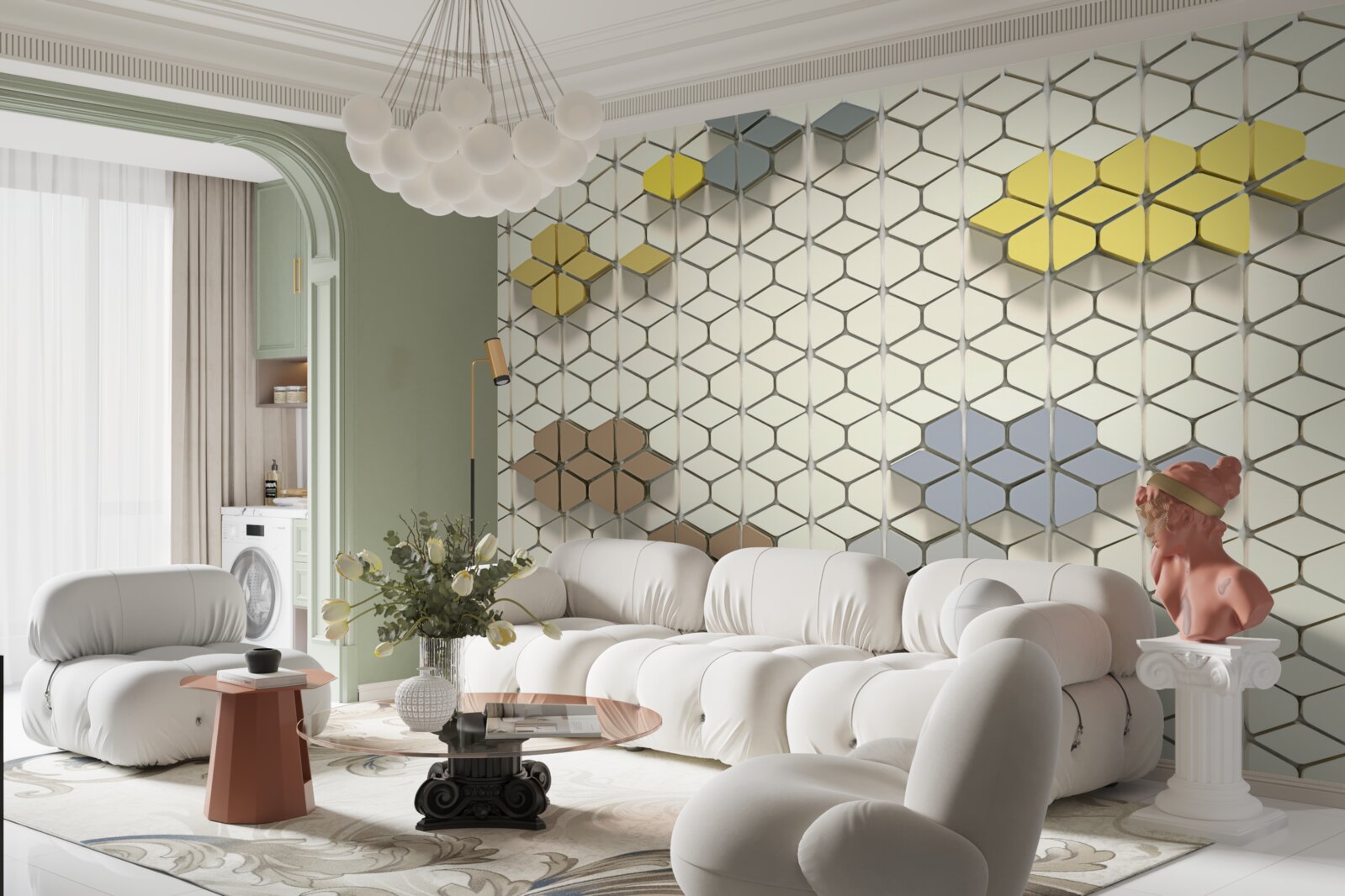 Fotobehang helder geruit met veelkleurige elementen