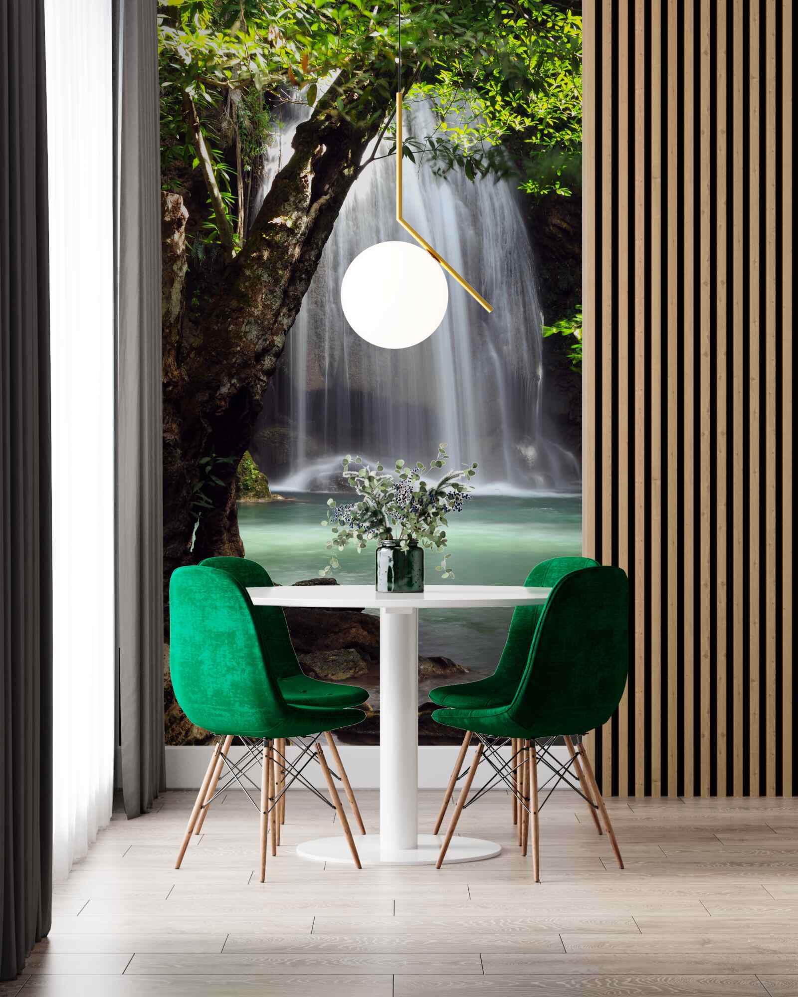 Fotobehang erawan, een waterval in het bosgebied van thailand, ligt in kanchanaburi