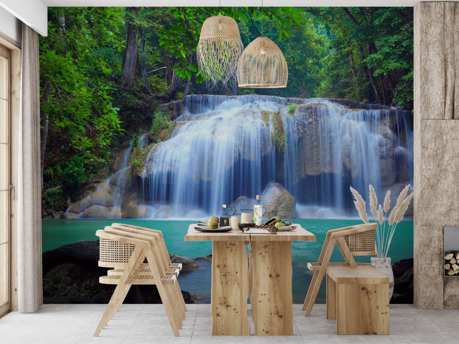 Fotobehang erawan waterval in kanchanaburi, thailand