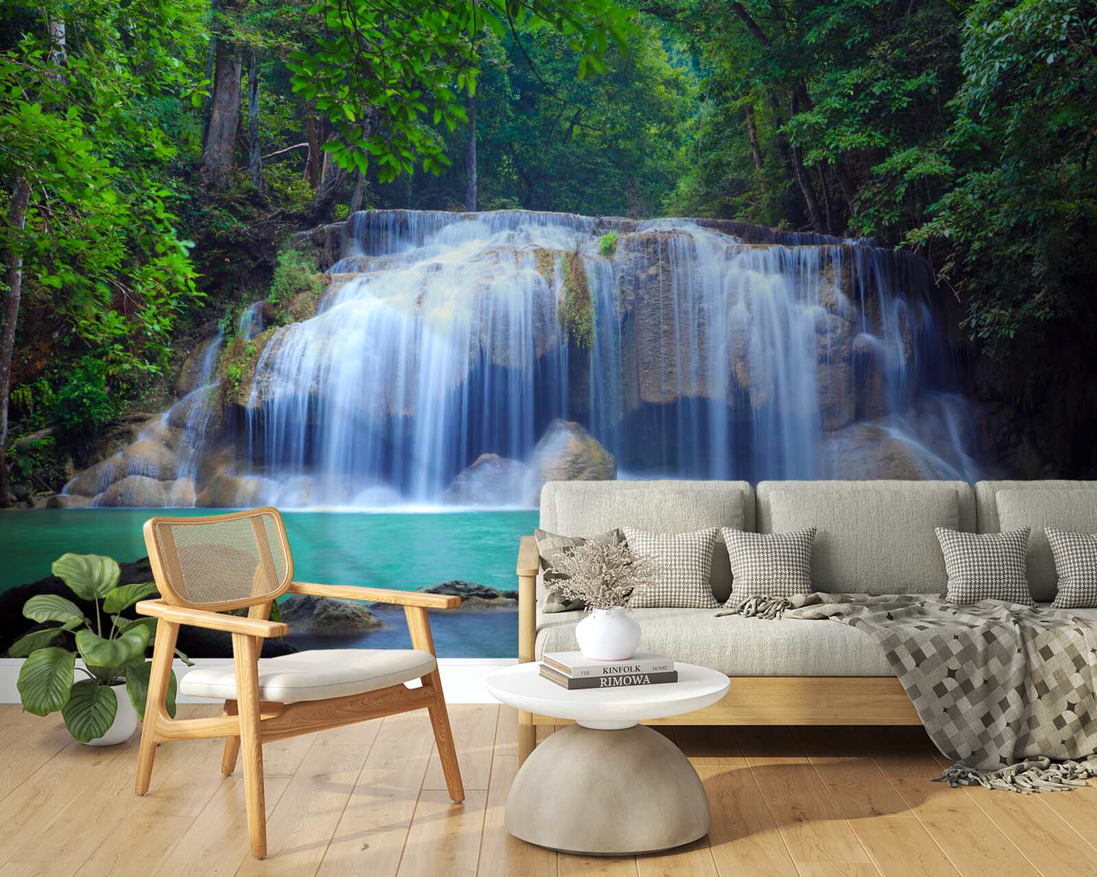 Fotobehang erawan waterval in kanchanaburi, thailand