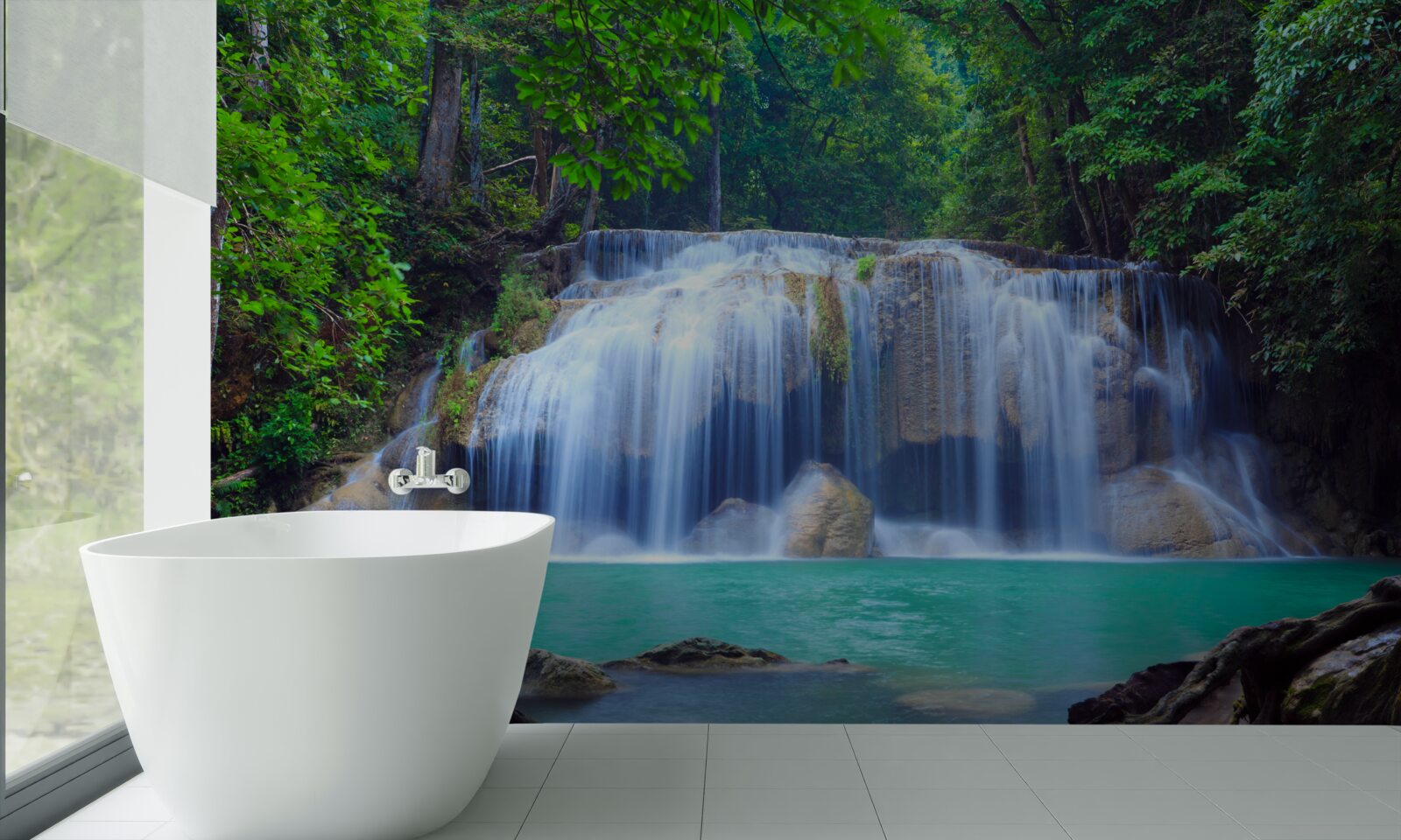 Fotobehang erawan waterval in kanchanaburi, thailand