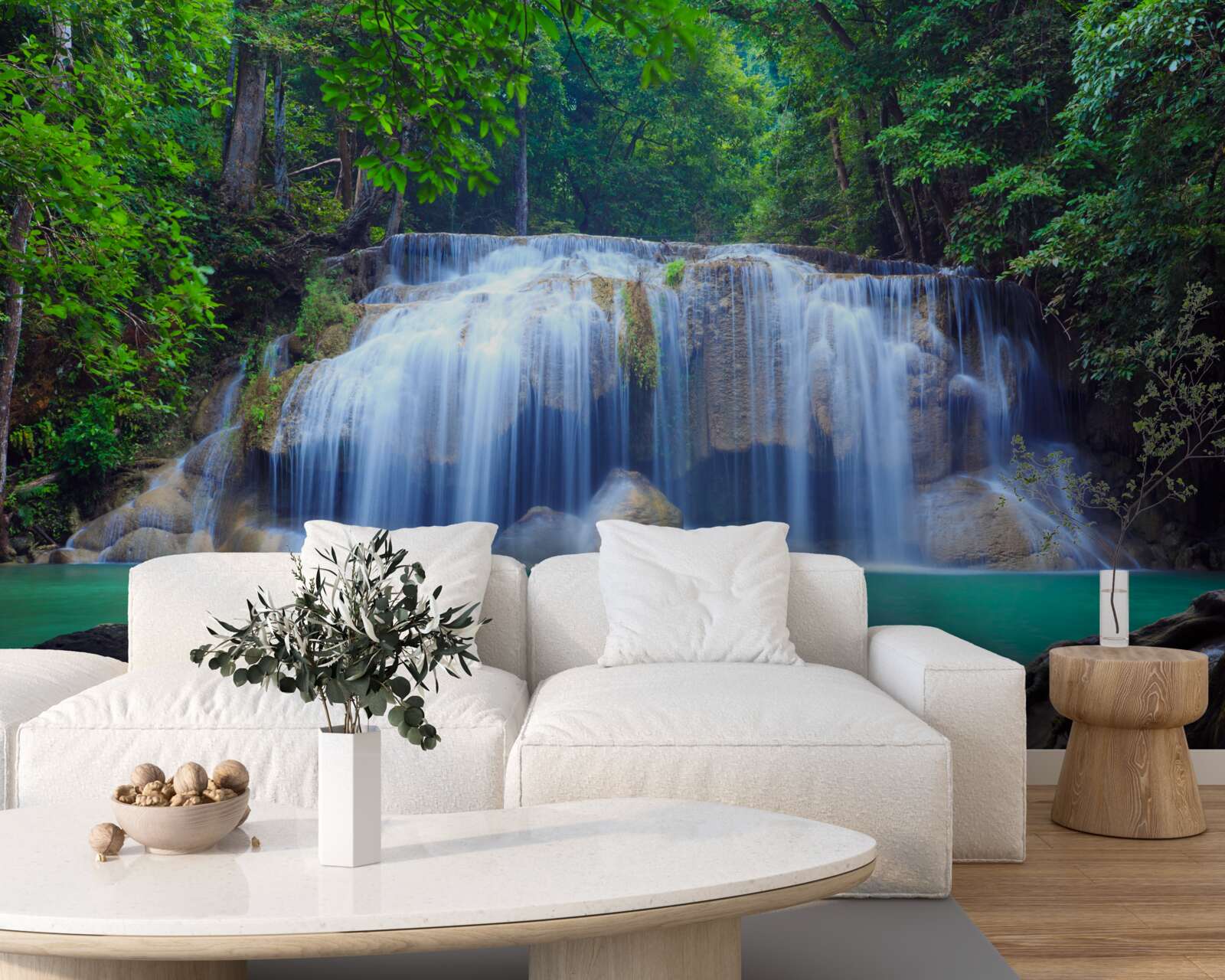 Fotobehang erawan waterval in kanchanaburi, thailand