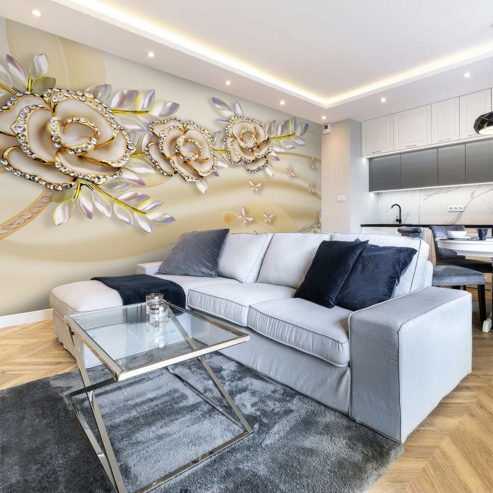 Fotobehang gouden bloesemtak