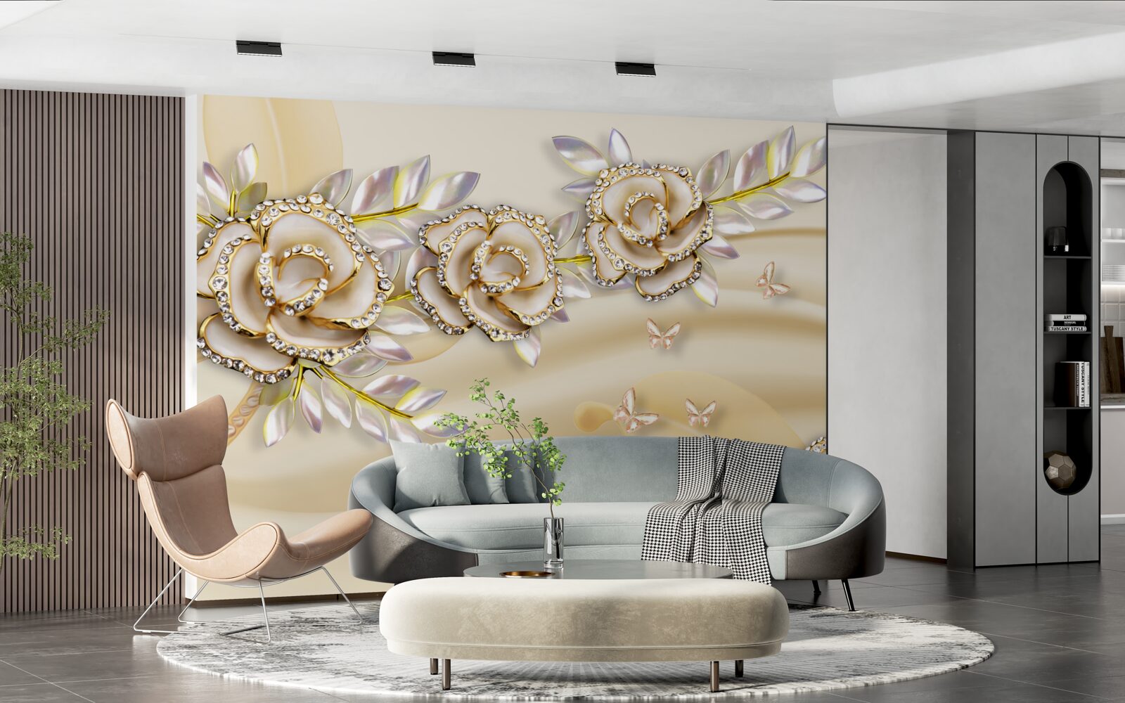 Fotobehang gouden bloesemtak